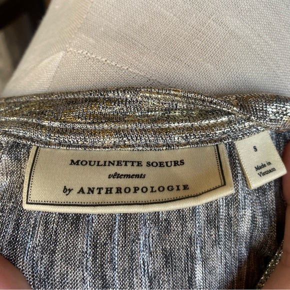 Moulinette Soeurs by Anthropologie shimmer silver gold festive tank top S - Picture 9 of 13